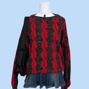 vintage 80s red and gray geometric alt indie cyber grunge  boxy knit sweater